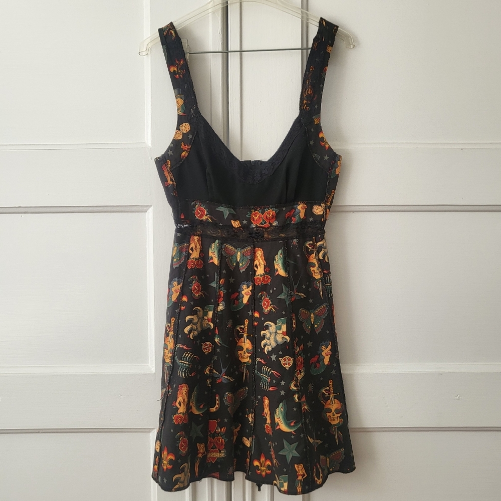 Shrine Of Hollywood Fit And Flare Traditional Tattoo Flash Print Dress Size M